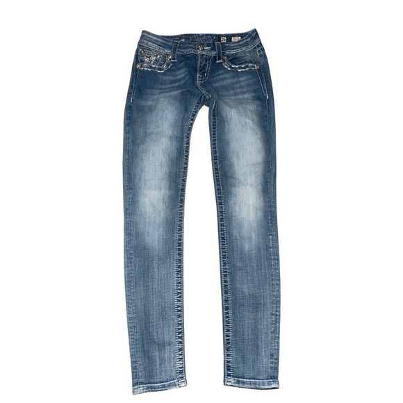 Miss Me Cuffed Skinny Jeans Womens 26 Light Wash Embellished Denim Western - Picture 3 of 15